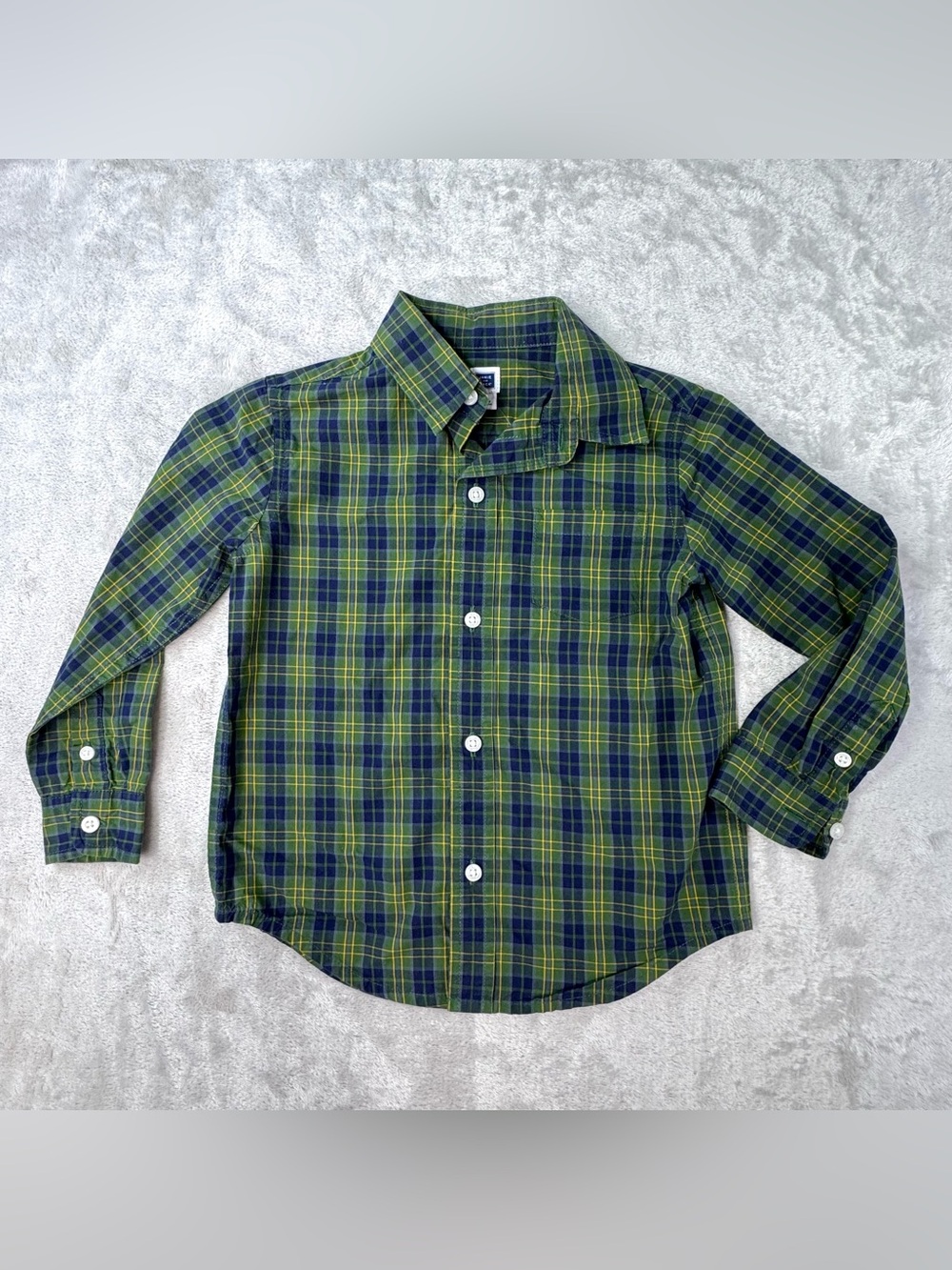Janie And Jack Boys Plaid Green Blue Cotton Button Up Shirt Size 3